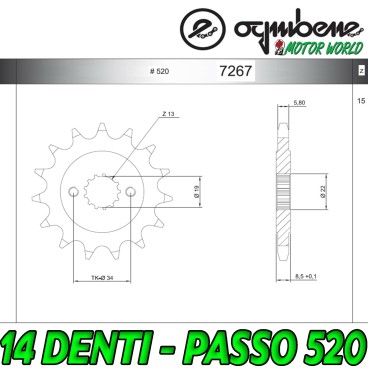 7267 PIGNONE IN ACCIAIO OGNIBENE 14 DENTI