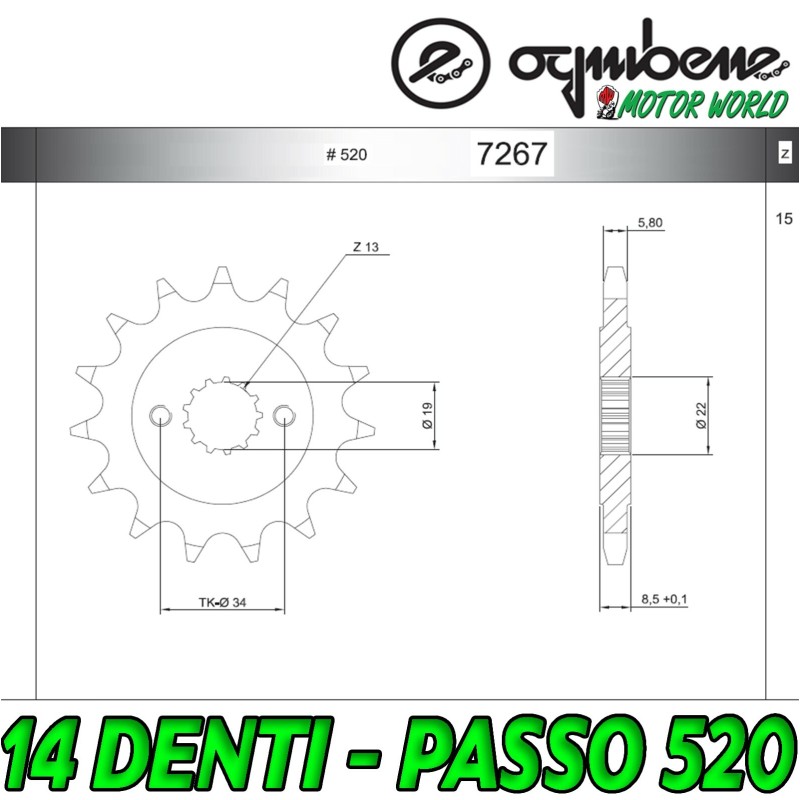 7267 PIGNONE IN ACCIAIO OGNIBENE 14 DENTI