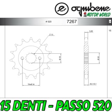 7267 PIGNONE IN ACCIAIO OGNIBENE 15 DENTI