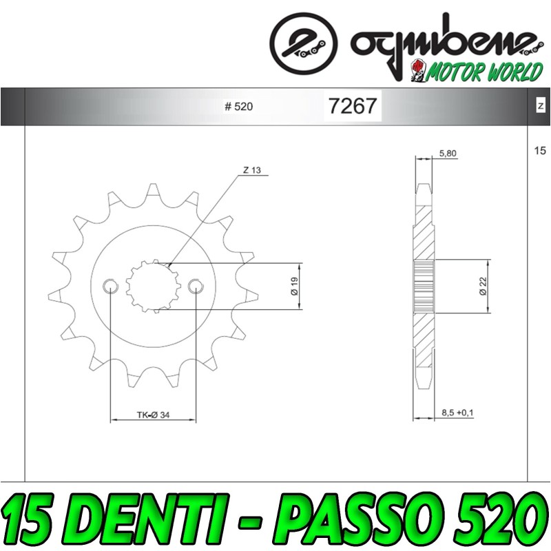 7267 PIGNONE IN ACCIAIO OGNIBENE 15 DENTI