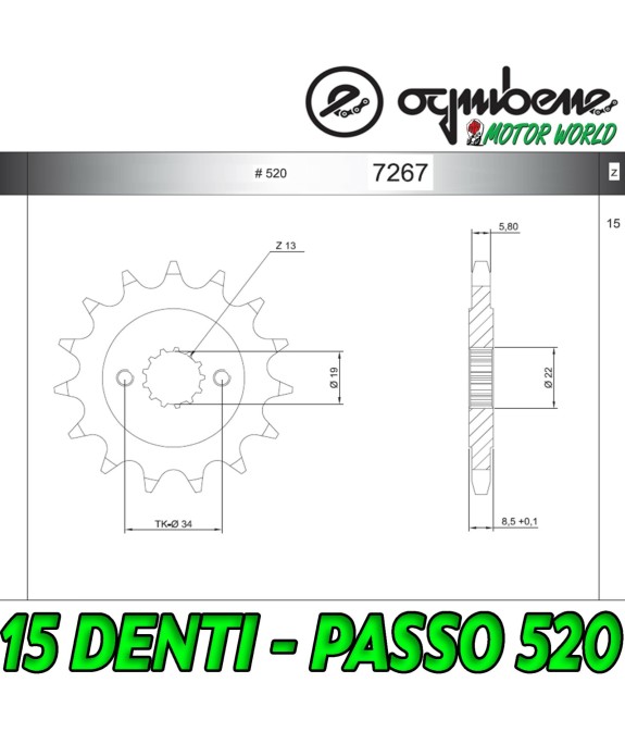 7267 PIGNONE IN ACCIAIO OGNIBENE 15 DENTI
