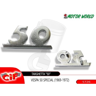 FREGIO TARGA SCUDO ANTERIORE "50" PER VESPA 50 SPECIAL 1969