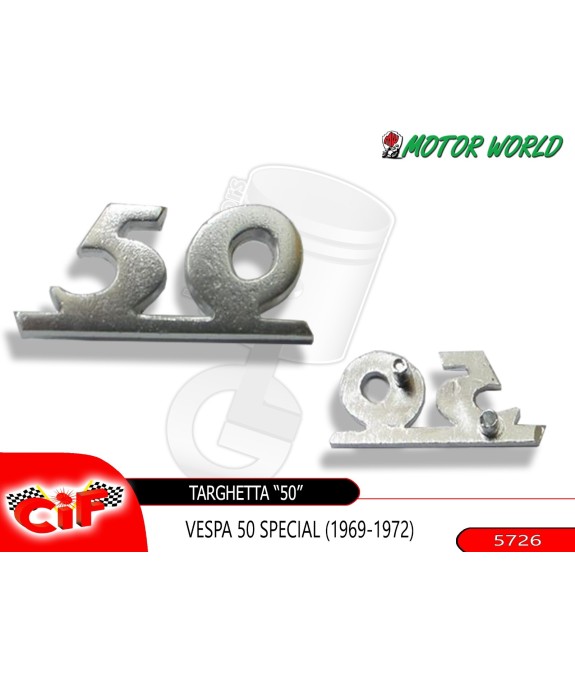 FREGIO TARGA SCUDO ANTERIORE "50" PER VESPA 50 SPECIAL 1969