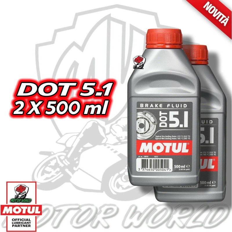 Motul DOT 5.1 Olio Liquido Freni Auto Moto 100% Sintetico Brake Fluid 2 x 500ml