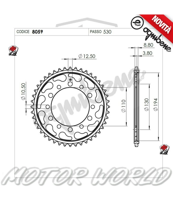 CORONA IN ACCIAIO OGNIBENE 48 DENTI YAMAHA FAZER 2007 2008 2009