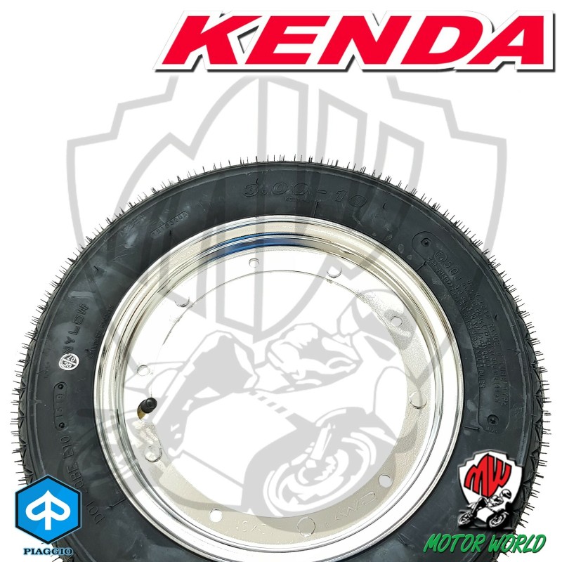 KIT GOMMA PNEUMATICO KENDA 3.00 10 50J TIPO S83 + CERCHIO CROMATO PIAGGIO VESPA