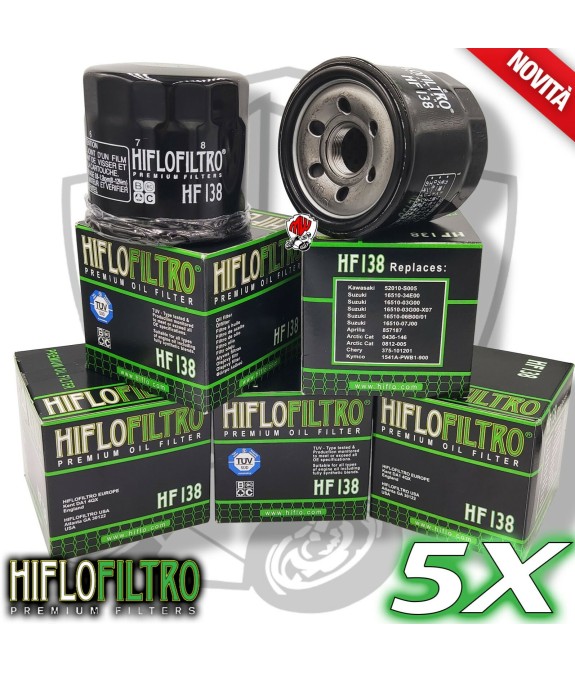 KIT 5 FILTRI FILTRO OLIO HIFLO HF138 Suzuki King Quad 750 AXi Power Steering SE