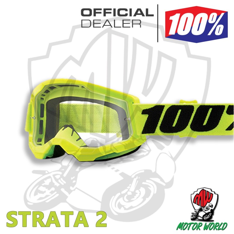 OCCHIALI OCCHIALINI DA CROSS ENDURO GIALLO FLUO 100% STRATA 2 LENTE TRASPARENTE