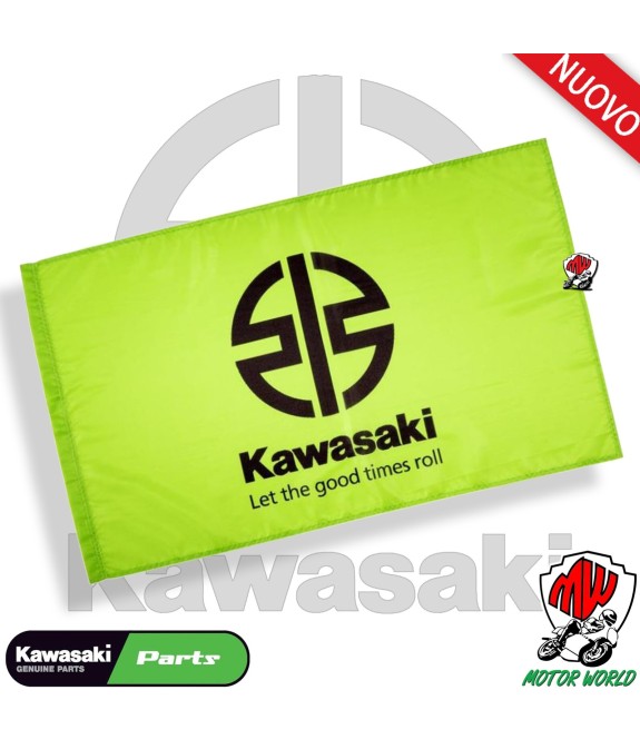Bandiera Originale verde lime e nera con il logo Kawasaki Rivermark