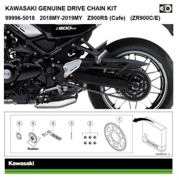KIT TRASMISSIONE CATENA CORONA PIGNONE ORIGINALE KAWASAKI Z900RS/Café 2022 2023