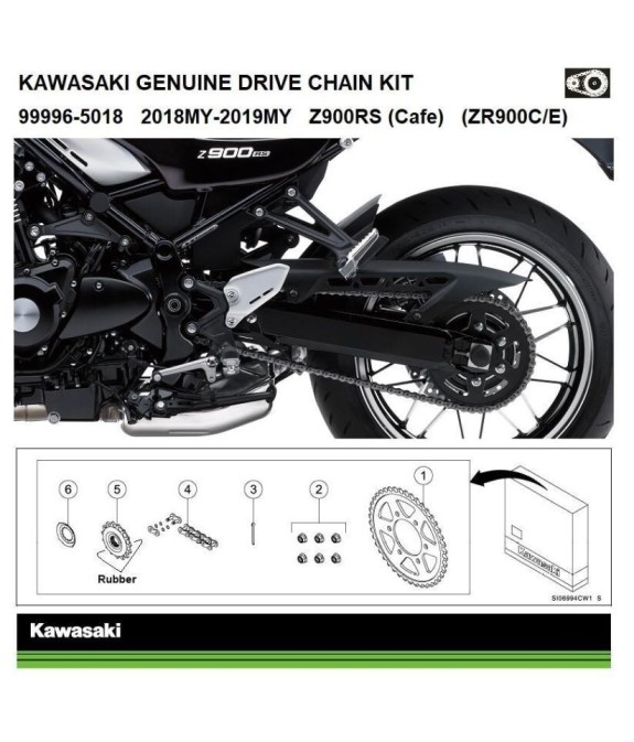KIT TRASMISSIONE CATENA CORONA PIGNONE ORIGINALE KAWASAKI Z900RS/Café 2022 2023