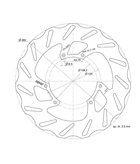 DISCO FRENO ANTERIORE POLINI WAVE 260 MM HM DERAPAGE 50 2007 - 2012