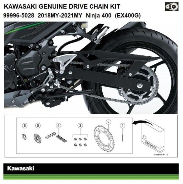 KIT TRASMISSIONE CATENA CORONA PIGNONE ORIGINALE KAWASAKI Ninja 400 2022 2023
