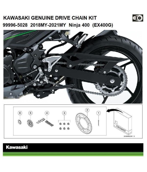 KIT TRASMISSIONE CATENA CORONA PIGNONE ORIGINALE KAWASAKI Ninja 400 2022 2023