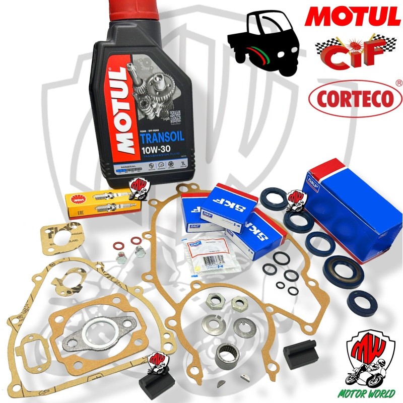 KIT REVISIONE MOTORE PIAGGIO APE 50 CUSCINETTI  PARAOLI GUARNIZIONI OLIO MOTUL