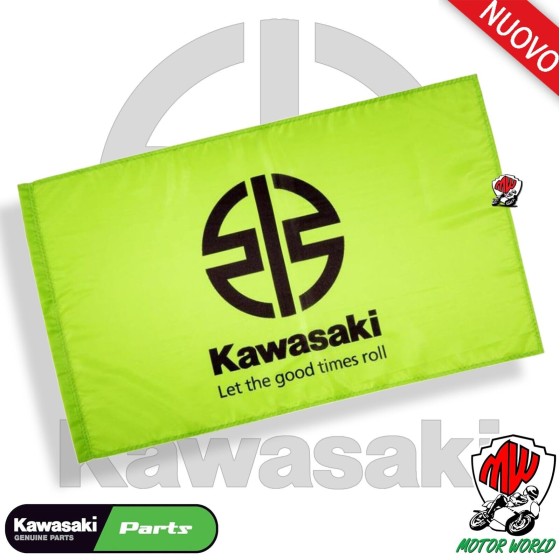 Bandiera Originale verde lime e nera con il logo Kawasaki Rivermark