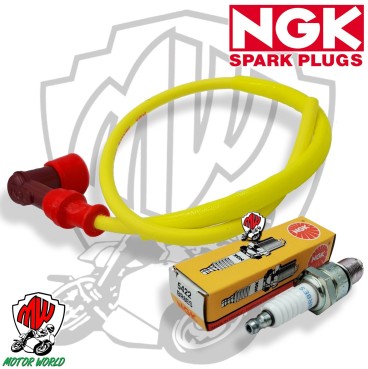 CAVO CANDELA SILICONE GIALLO RACING + CANDELA BR8ES NGK VESPA MOTO SCOOTER