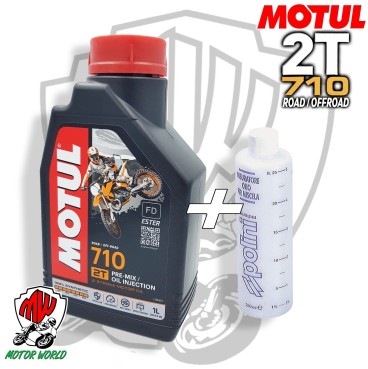 KIT 1 LITRO OLIO PER MISCELA MOTUL 710 2T 100% SINTETICO + MISURINO POLINI