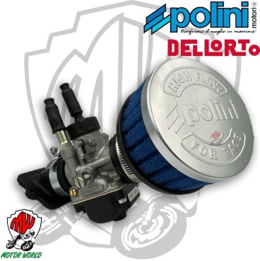 CARBURATORE DELLORTO 21 DS COLLETTORE DRITTO POLINI E FUNGHETTO POLINI CORTO