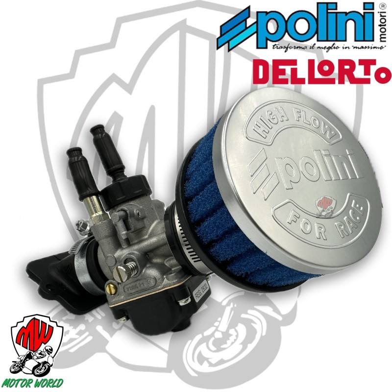 CARBURATORE DELLORTO 21 DS COLLETTORE DRITTO POLINI E FUNGHETTO POLINI CORTO