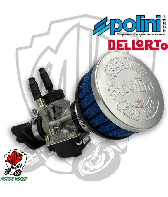 CARBURATORE DELLORTO 21 DS COLLETTORE DRITTO POLINI E FUNGHETTO POLINI CORTO