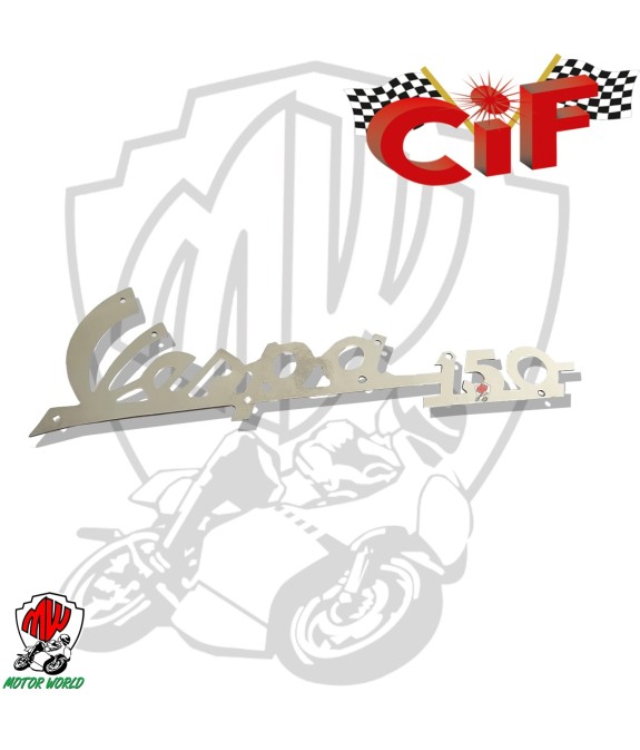 TARGHETTA "VESPA 150" PER SCUDO ANTERIORE IN ACCIAIO INOX LUCIDO