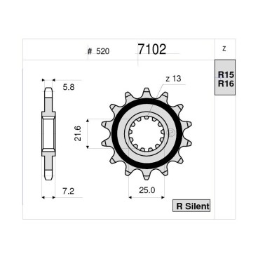 PIGNONE IN ACCIAIO SILENT OGNIBENE 15 DENTI YAMAHA XTZ 750 SUPERTENERE 1997 1998