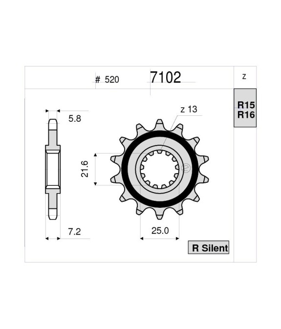 PIGNONE IN ACCIAIO SILENT OGNIBENE 15 DENTI YAMAHA XTZ 750 SUPERTENERE 1997 1998