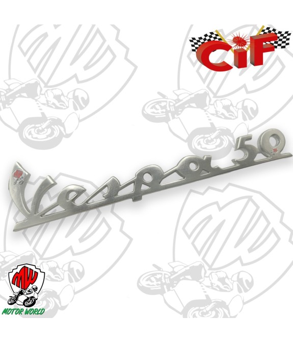 TARGHETTA VESPA 50 TRAFORATA PER SCUDO ANTERIORE LUNGHEZZA mm 135