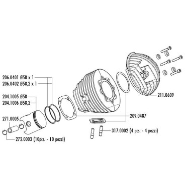 Kit cilindro POLINI 135cc Evolution - ghisa nodulare, Ø 58,0 mm, corsa 51mm