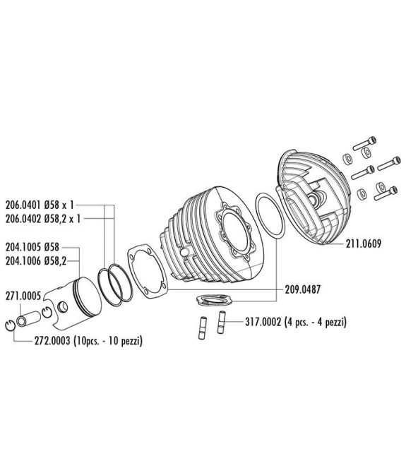 Kit cilindro POLINI 135cc Evolution - ghisa nodulare, Ø 58,0 mm, corsa 51mm