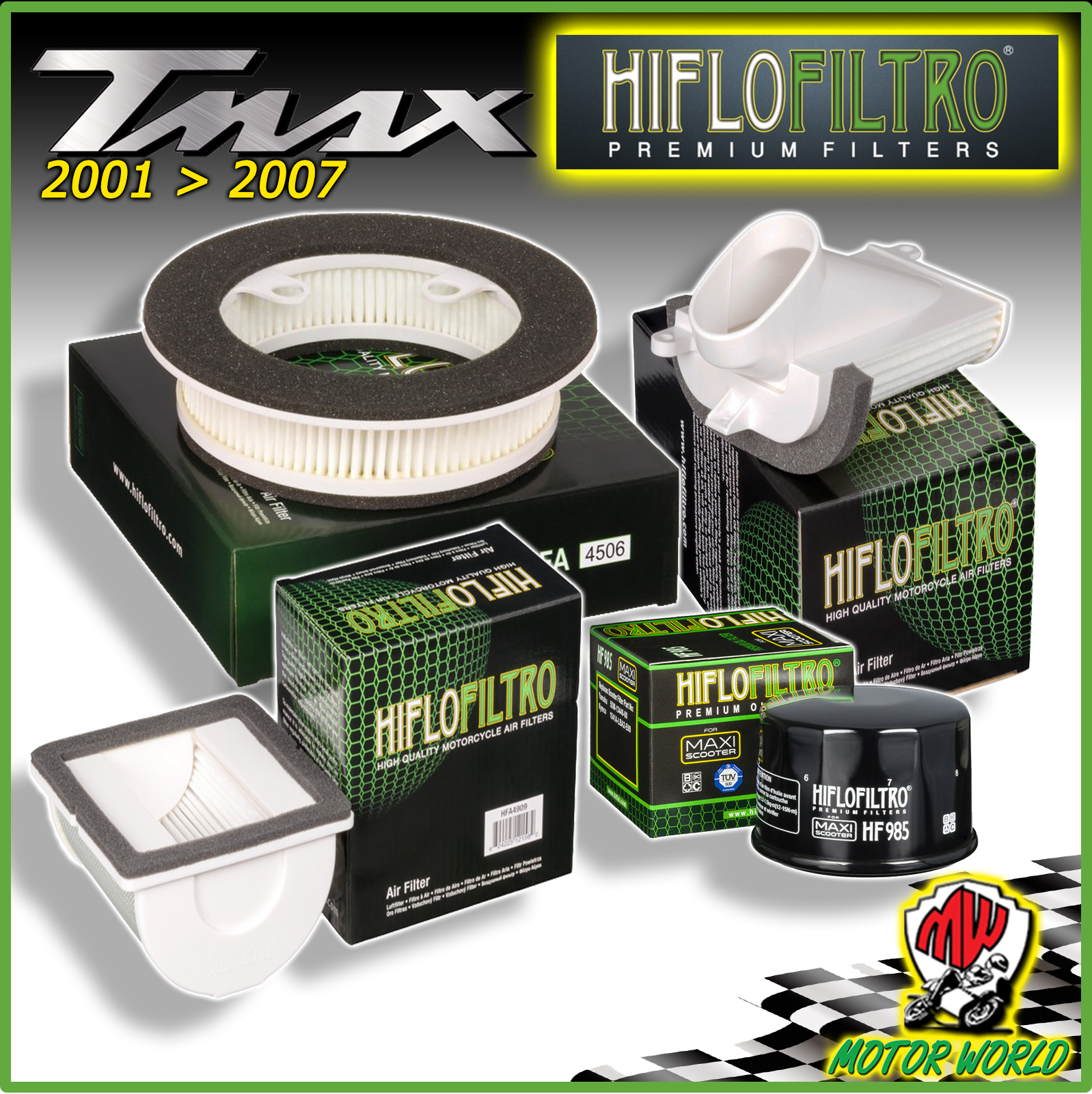Kit De 3 Filtres à Air + 1 Filtre à Huile Pour Yamaha TMAX 500 (2008-2011) - Neuf
