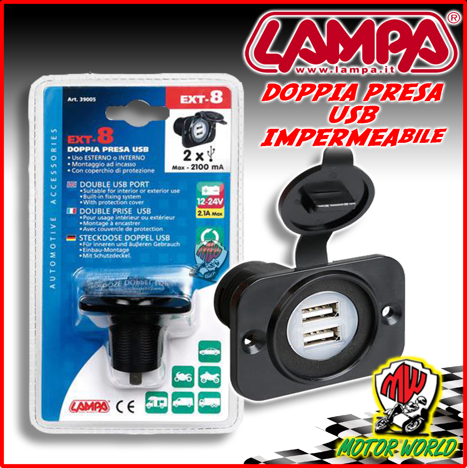 12//24V doppia presa Usb montaggio ad incasso Ext-8