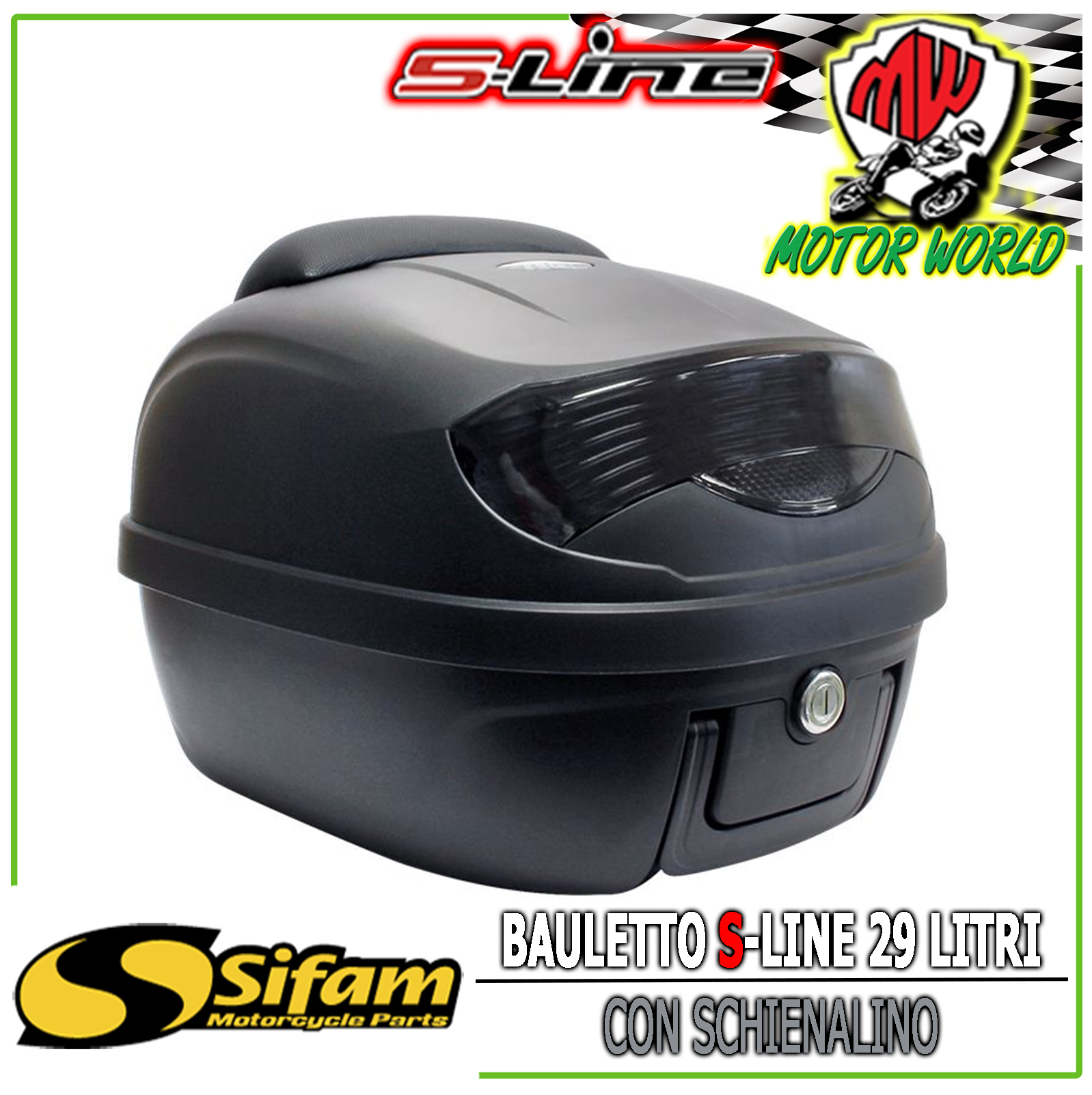 Bauletto Baule Moto Scooter 29 Litri Argento con schinale piastra